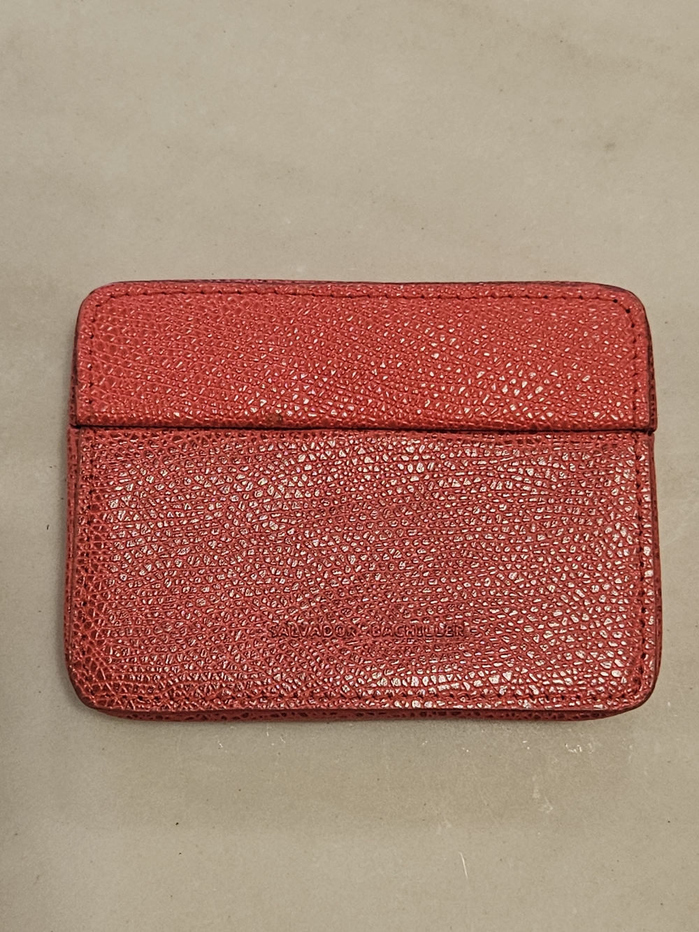 Salvador Bachiller Red Grained Leather Cardholder Wallet